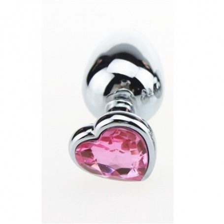 PLUG ANALE MINI IN METALLO ACCIAIO DILDO CON PIETRA GIOIELLO CUORE ROSA FALLO ANAL BUTT