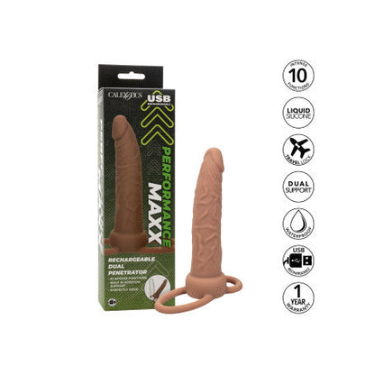 VIBRATORE REALISTICO STRAP ON RECHARGEABLE DUAL PENETRATOR CARAMEL